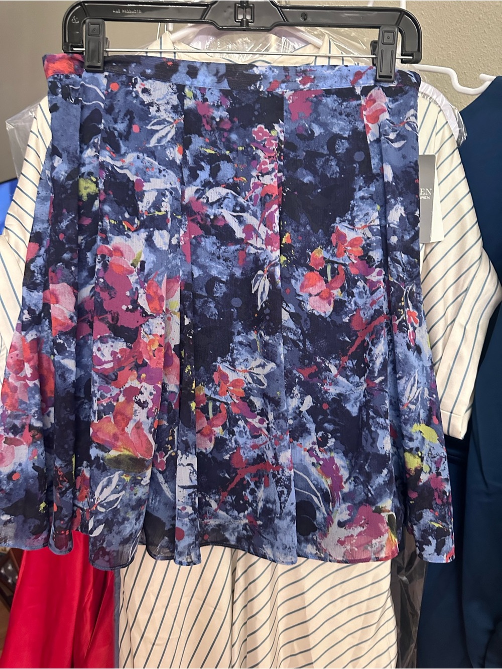 Lauren Ralph Lauren Navy Floral Pleated Tunic Top